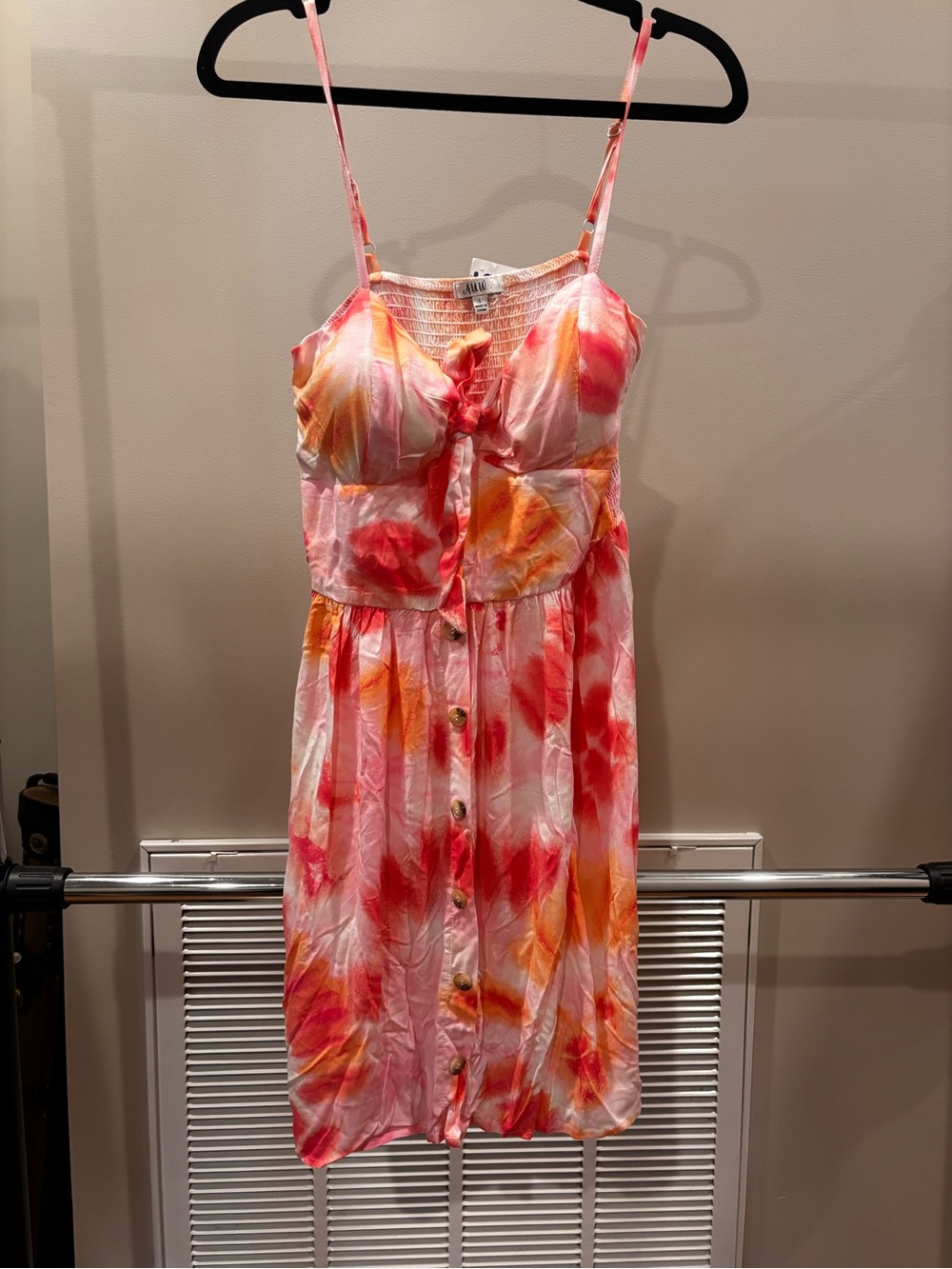 AUW Pink & Orange Tie-Dye Button-Front Mini Dress